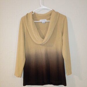 Sag Harbor Cashmere-Blend Cowl Neck Ombré Sweater – Tan → Brown – Size Small
